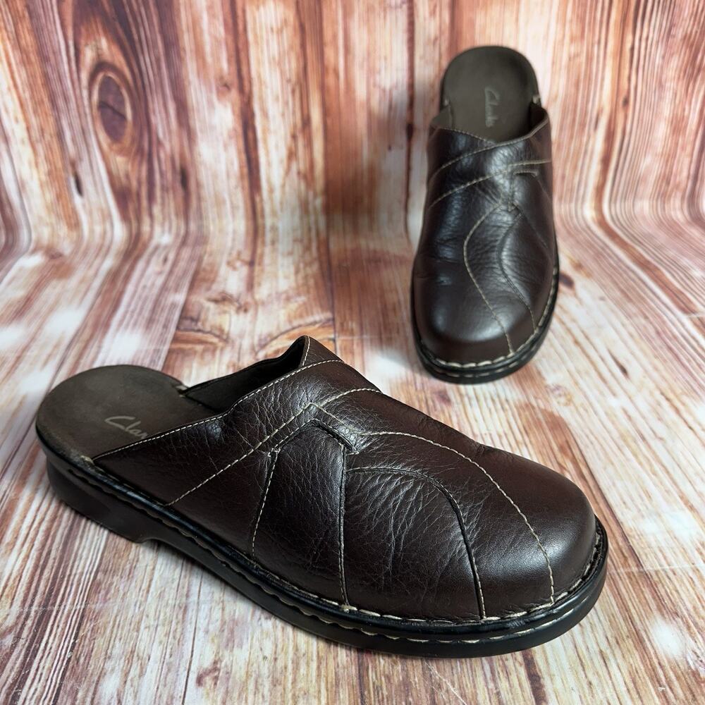 Clarks PATTY TANYA Womens Size 10 Brown Leather Mule Clogs Slides Loafers Shoes